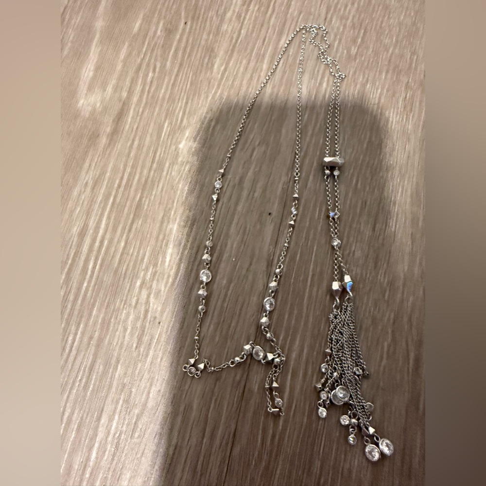 Kendra Scott Wilma Drop Chain Elegant Silver Necklace with Crystal Accents